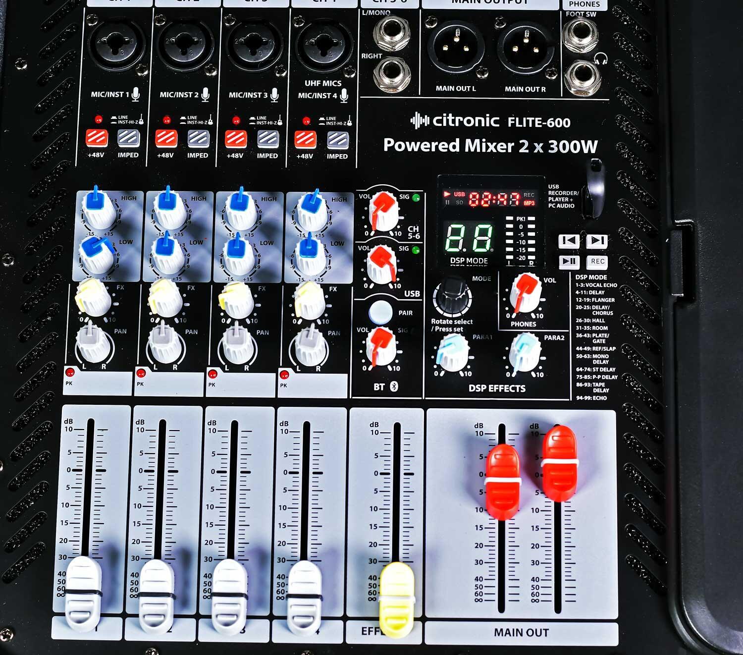 Citronic FLITE-600 Powered Mixer + 2 UHF Microphones + DSP mixer