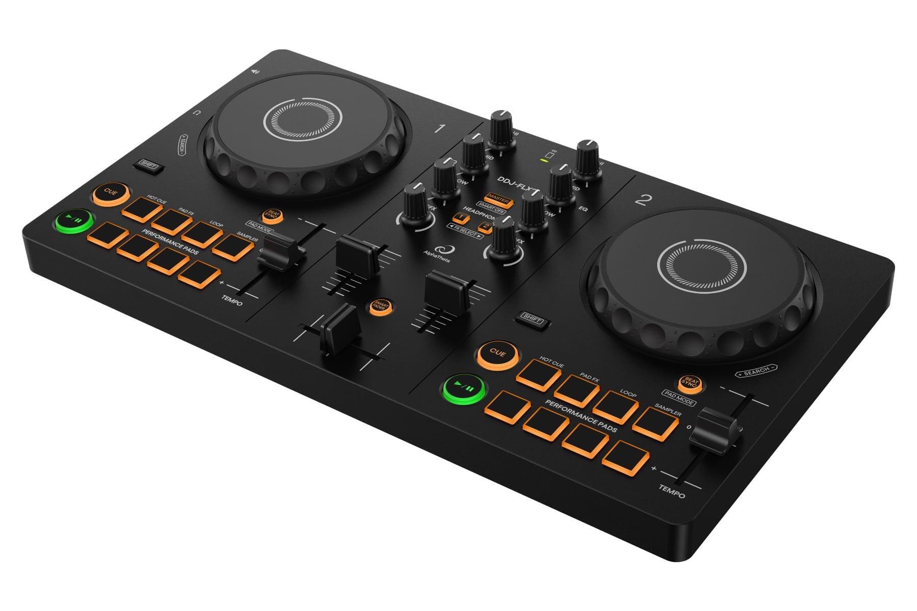 AlphaTheta DDJ-FLX2 Compact 2-channel DJ controller angle