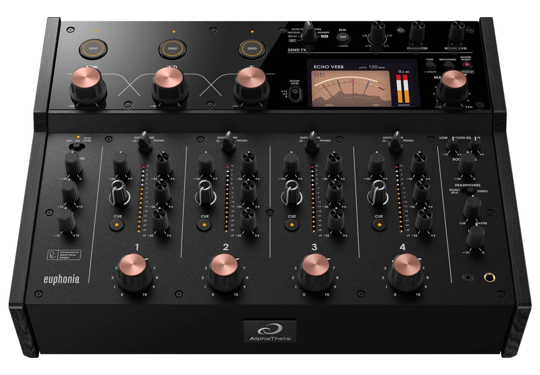 AlphaTheta Euphonia Professional 4-channel Rotary Mixer front angle