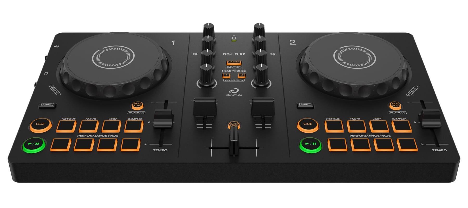 AlphaTheta DDJ-FLX2 Compact 2-channel DJ controller front angle