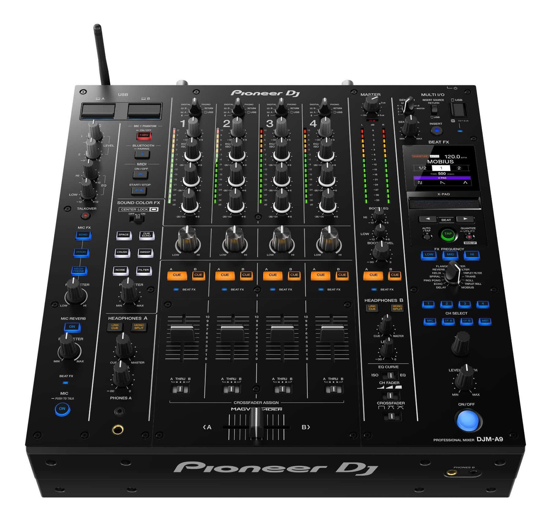 Pioneer DJ DJM-A9 4-channel DJ Mixer front angle