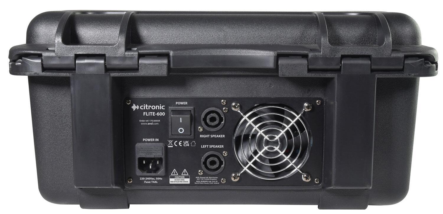 Citronic FLITE-600 Powered Mixer + 2 UHF Microphones + DSP case rear