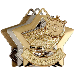Gold, Silver, Bronze Star Shaped Swimming Badges