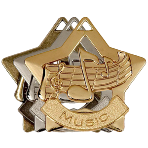 Gold, Silver, Bronze Star Shaped Music Badges