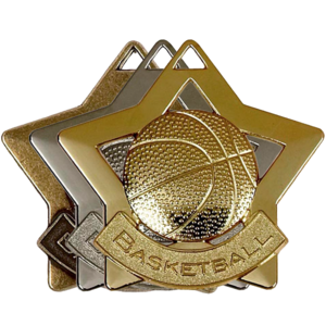 Gold, Silver, Bronze Star Shaped Basketball Badges