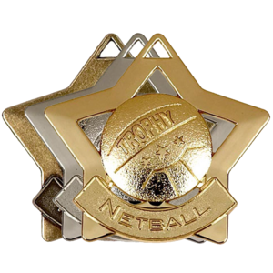Gold, Silver, Bronze Star Shaped Netball Badges