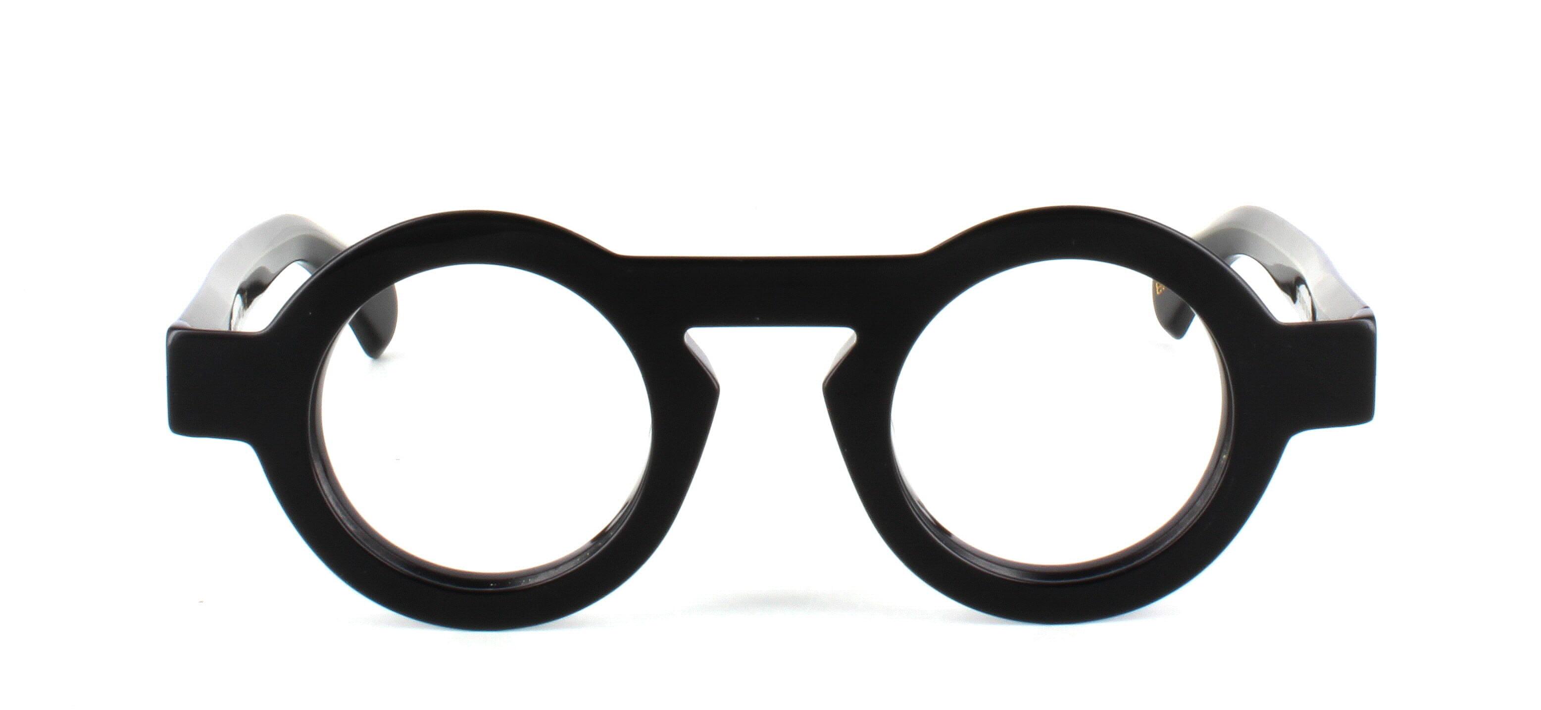 Bowyer & Finch Vespasian - Chunky round shaped unisex frame in black with matching arms and barrel hinges - image view 5