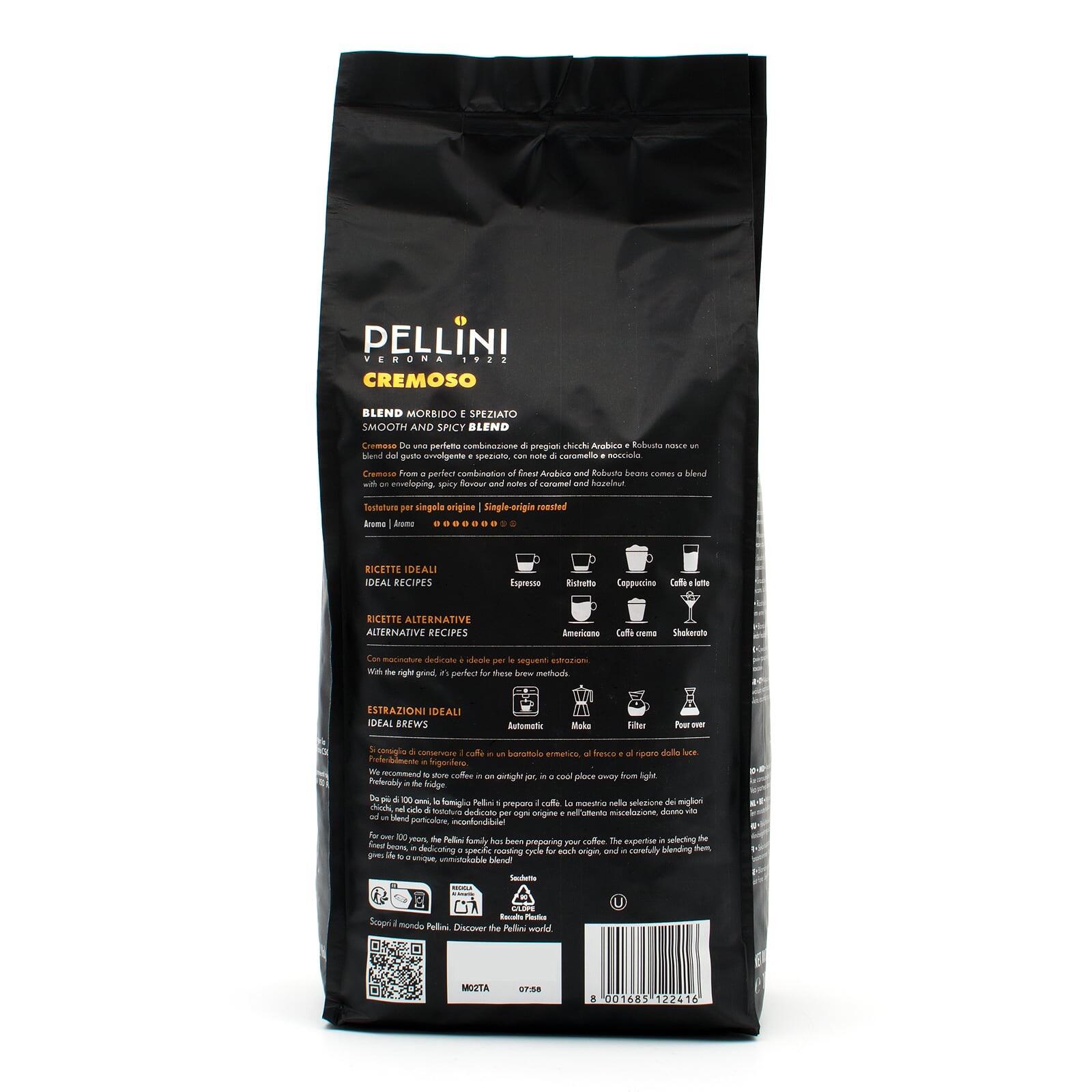 Pellini No.9 Cremoso Coffee Beans 1 kg – back of packaging