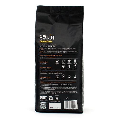 Pellini No.9 Cremoso Coffee Beans 1 kg – back of packaging