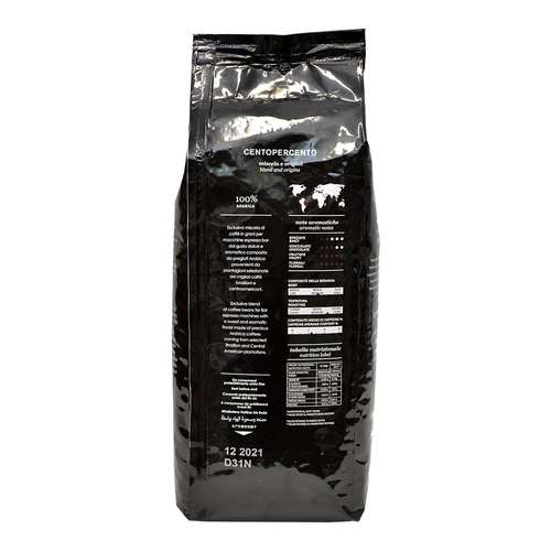 Caffè Mauro Centopercento Coffee Beans 1kg – back of packaging