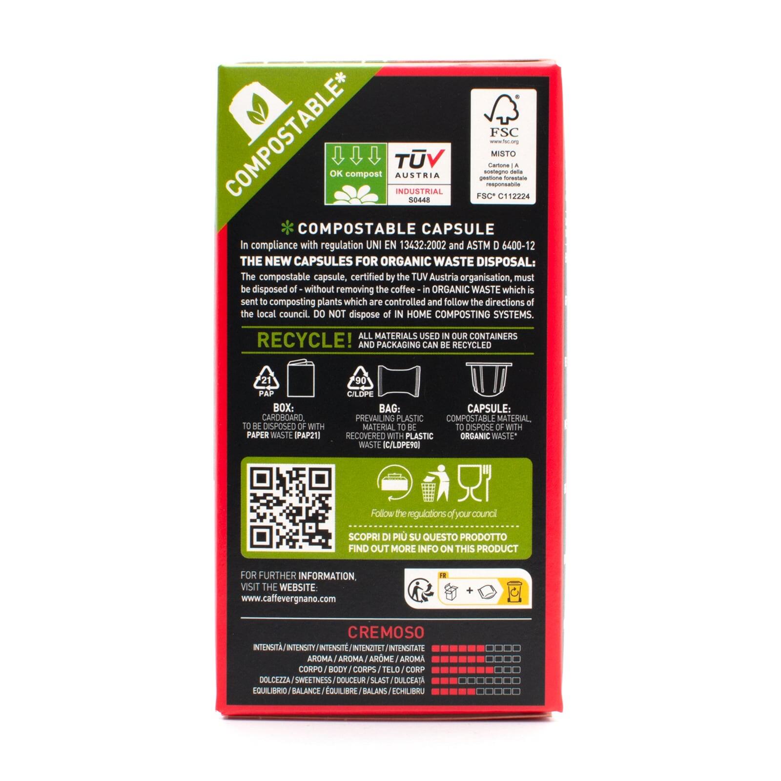Caffè Vergnano 1882 Cremoso 10 Capsules NESPRESSO Compatible - Compostable – additional view