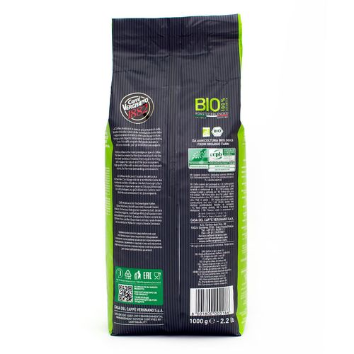 Caffè Vergnano 1882 BIO Organic Arabica 100% Coffee Beans 1kg – back of packaging