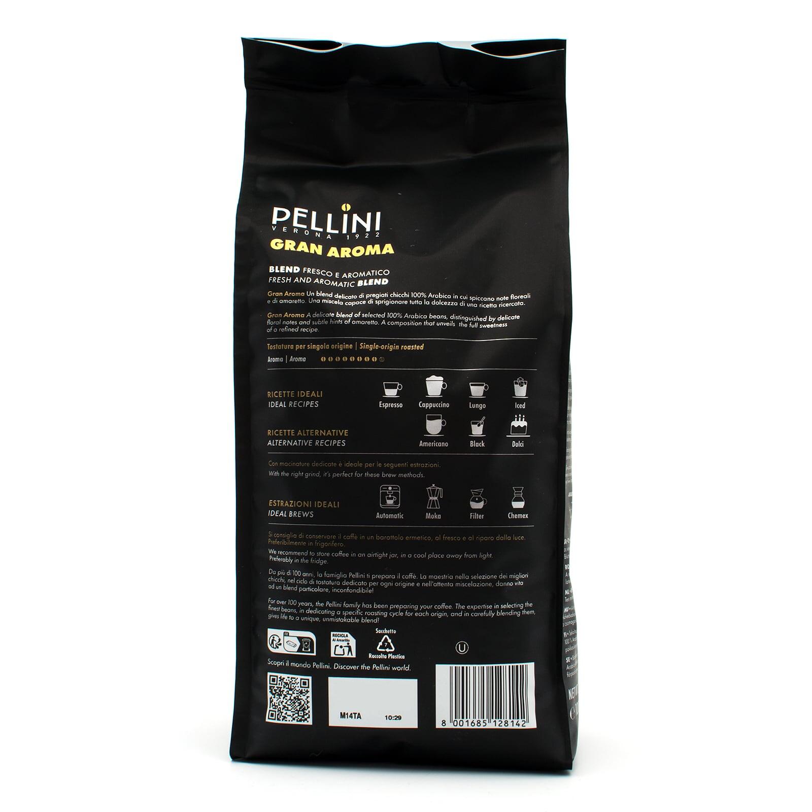 Pellini Gran Aroma coffee beans, 1 kg bag, back
