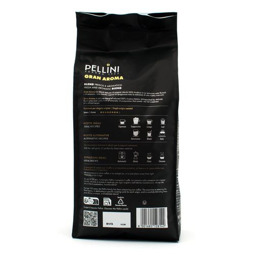 Pellini Gran Aroma coffee beans, 1 kg bag, back