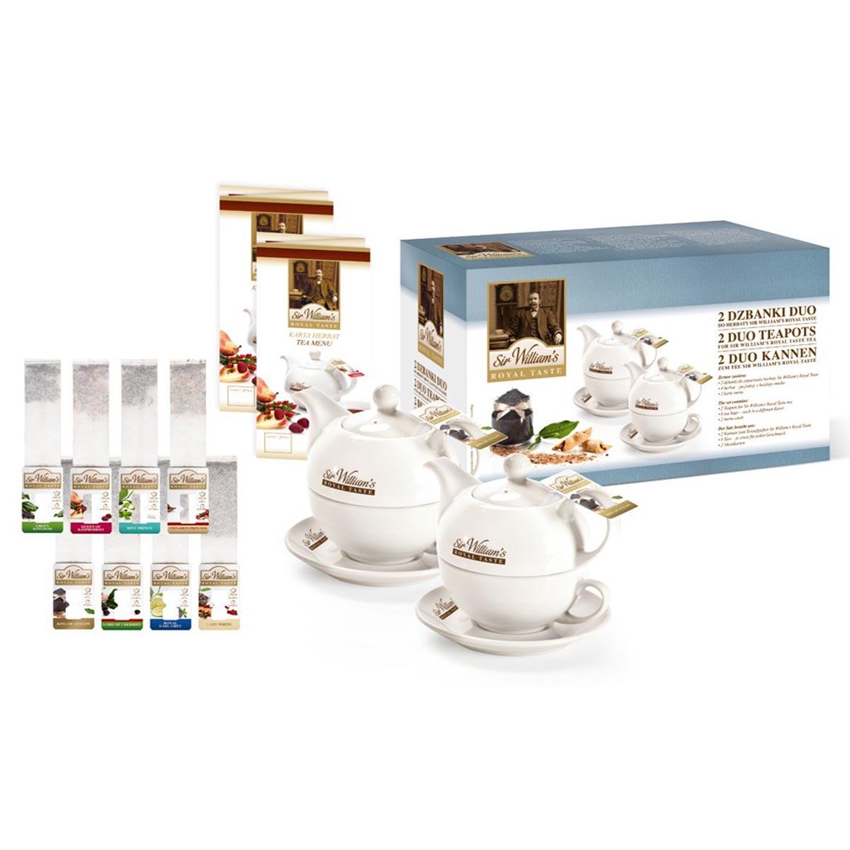 con un juego de muestras Sir Williams Royal Taste Teeservice bolsa de té de cualquier gusto, 8 unidades Elegante juego de tetera con taza de té - Set de regalo 