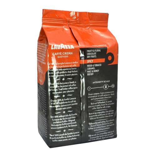 Lavazza Caffe Crema Gustoso Coffee Beans 1kg – back of packaging
