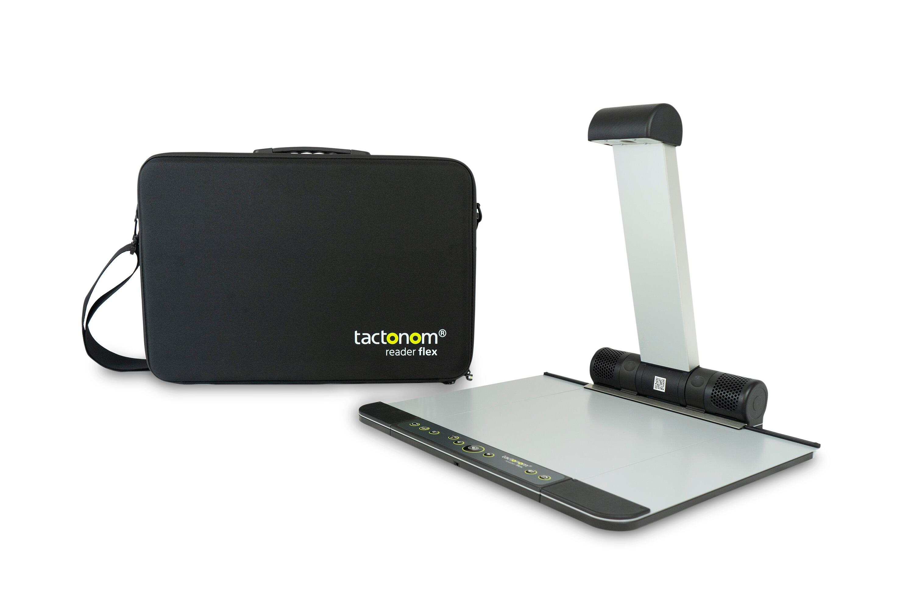 Tactonom Reader Flex Carry Bag with the Tactonom Flex next to it