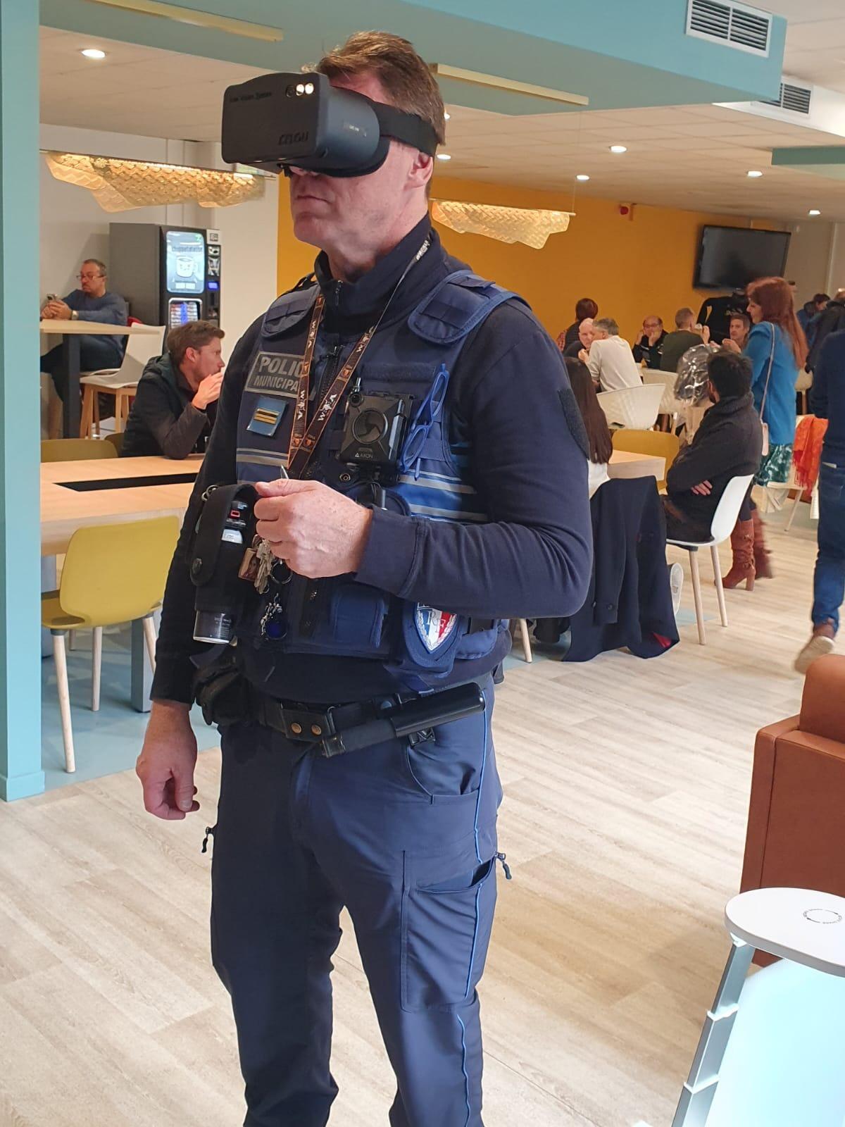 Low Vision Simulator LVS being tried by a police officer