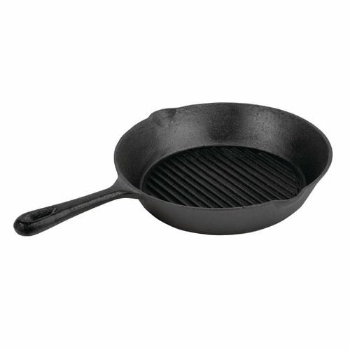 Vogue Round Cast Iron Ribbed Skillet Pan 267mm - M652 - 1