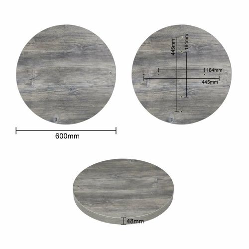 Bolero Pre-Drilled Round Melamine Table Top Ash Grey 600mm - 2