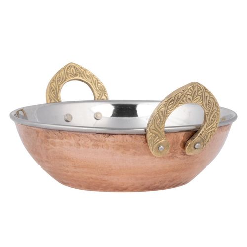Olympia Copper Kadai Dish Stainless Steel Brass Handles 660ml - HY129 - 3