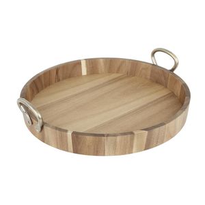 Olympia Round Tray Acacia Wood with Metal Handles 440x405x100mm - HX393 - 3