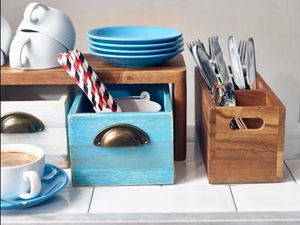 GenWare Acacia Wood 3 Compartment Cutlery Box - 3