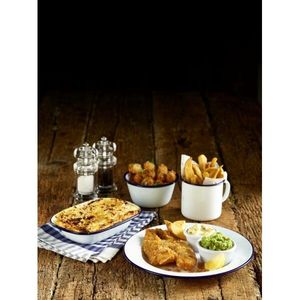 Enamel Round Deep Pie Dish White & Blue 12cm (Pack of 12) - 3