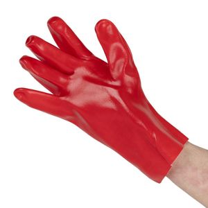 KeepSAFE PVC Coated Gauntlets Red 27cm Size 10 (12 Pack) - JE606-10 - 1