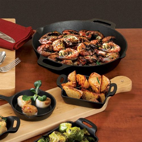 Winco 305mm Cast Iron Dual Handle Skillets - 3