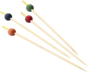 Box Of 200 Bamboo Cocktail Sticks With Multi-coloured Balls 15cm - 043946 - 1
