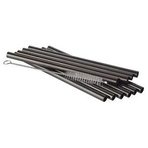 Packet Of 10 Black Stainless Steel Straws With Cleaning Brush - 060689 - 1