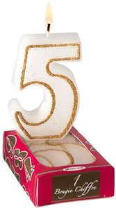 Box Of 12 (12 Boxes Of 1) Number Candles White With Gold Border, No. 7 - 910237 - 1
