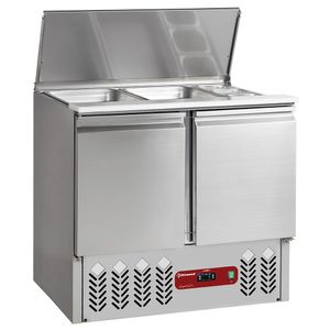 Diamond SAL2M/R6 2 Door Refrigerated Saladette Counter with Lid, 240 Litres - SAL2M-R6 - 1