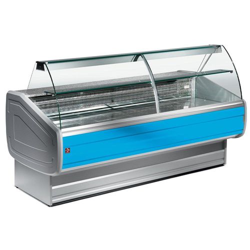 Diamond MY20/B1-VV/R2 Stainless Steel / Blue Trimming Refrigerated Curved Serveover Counter with Understorage, 2000mm - MY20-B1-VV-R2 - 1
