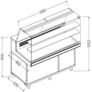 Diamond SA15X/R Patisserie Display Counter with Understorage, 1500mm - SA15X-R - 1