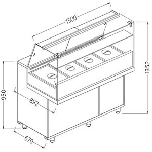 Diamond VA15XGR Saladette Snack Bain Marie Display Counter, 1500mm - VA15XGR - 1