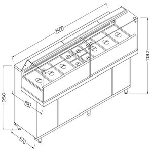 Diamond VB25XGR/R Saladette Snack Bain Marie Display Counter with Understorage, 2500mm - VB25XGR-R - 1