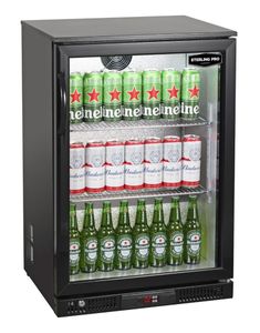 Sterling Pro Green SP1LO-OUT-BK Hinged Single Door Low Height Black Outdoor Bottle Cooler, 106 x 330ml Bottles - SP1LO-OUT-BK - 1