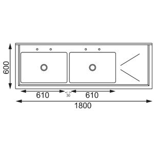 Vogue Stainless Steel Double Sink with Right Hand Drainer 1800mm - U908 - 3
