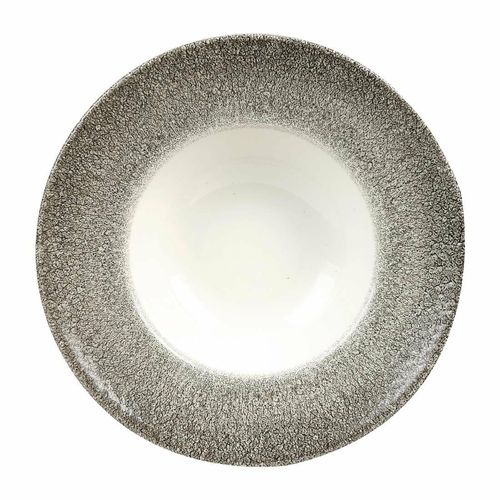 Churchill Studio Prints Raku Round Wide Rim Bowls White and Quartz Black 280mm - HC773 - 2