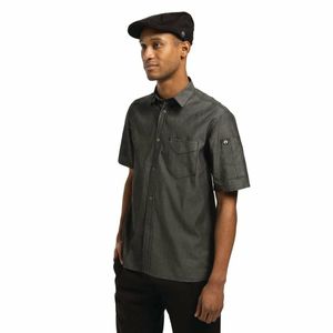 Chef Works Unisex Detroit Denim Short Sleeve Shirt Black S - B075-S - 1