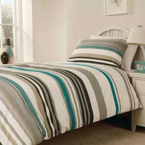 Mitre Essentials Madison Stripe Duvet Cover Open Teal Double - HB716 - 1