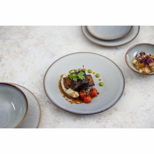 Olympia Drift Grey Embossed Coupe Plates 220mm (Pack of 6) - FU195 - 6