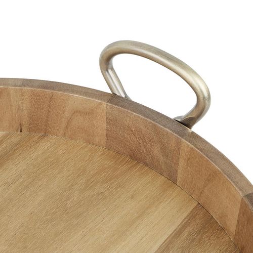 Olympia Round Tray Acacia Wood with Metal Handles 440x405x100mm - HX393 - 4