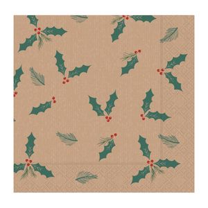 Swantex Lunch Napkin Kraft Jolly Holly 330x330mm (2000 Pack) - JE987 - 1