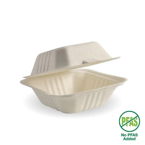 BioPak 15x15cm / 6x6" Wide Natural Plant Fibre Clamshell (Pack of 400) - B-HL-66-WIDE-N-PF - 1
