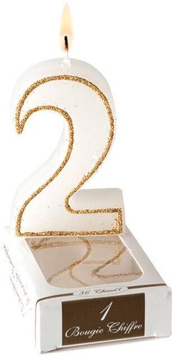 Box Of 12 (12 Boxes Of 1) Number Candles White With Gold Border, No. 7 - 910237 - 2