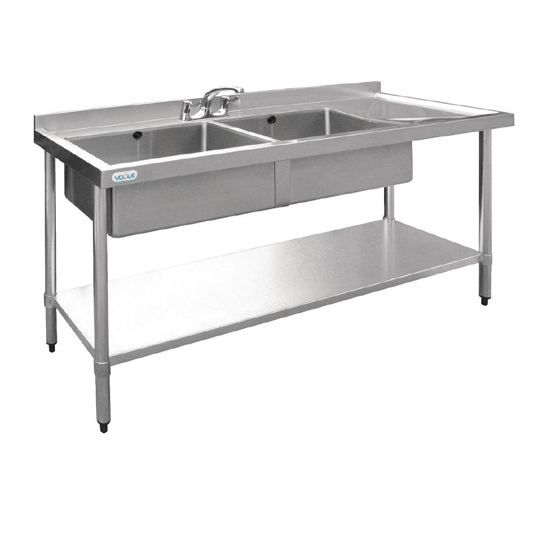 U905 - Vogue Stainless Steel Sink Double Sink with Right Hand Drainer 1500mm - U905