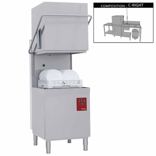 Diamond DCS9/6/C-D 500mm Basket Passthrough Hood Dishwasher with 1 Entry/Exit Table, Right Side Pre-wash Table & Dustbin - DCS9-6-C-D - 1